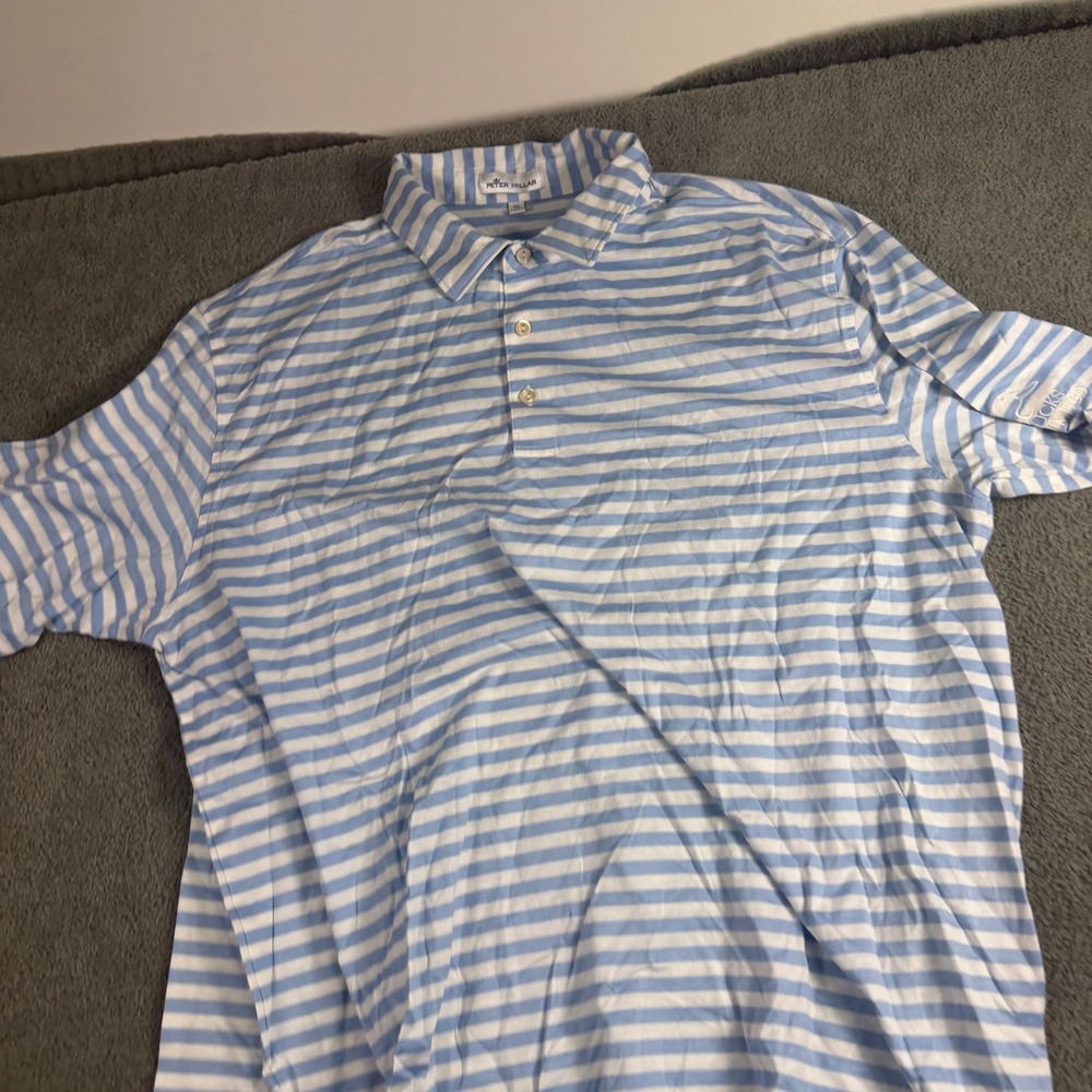Peter Millar Summer Comfort Striped Polo Shirt Blue White Ducks Unlimited XL